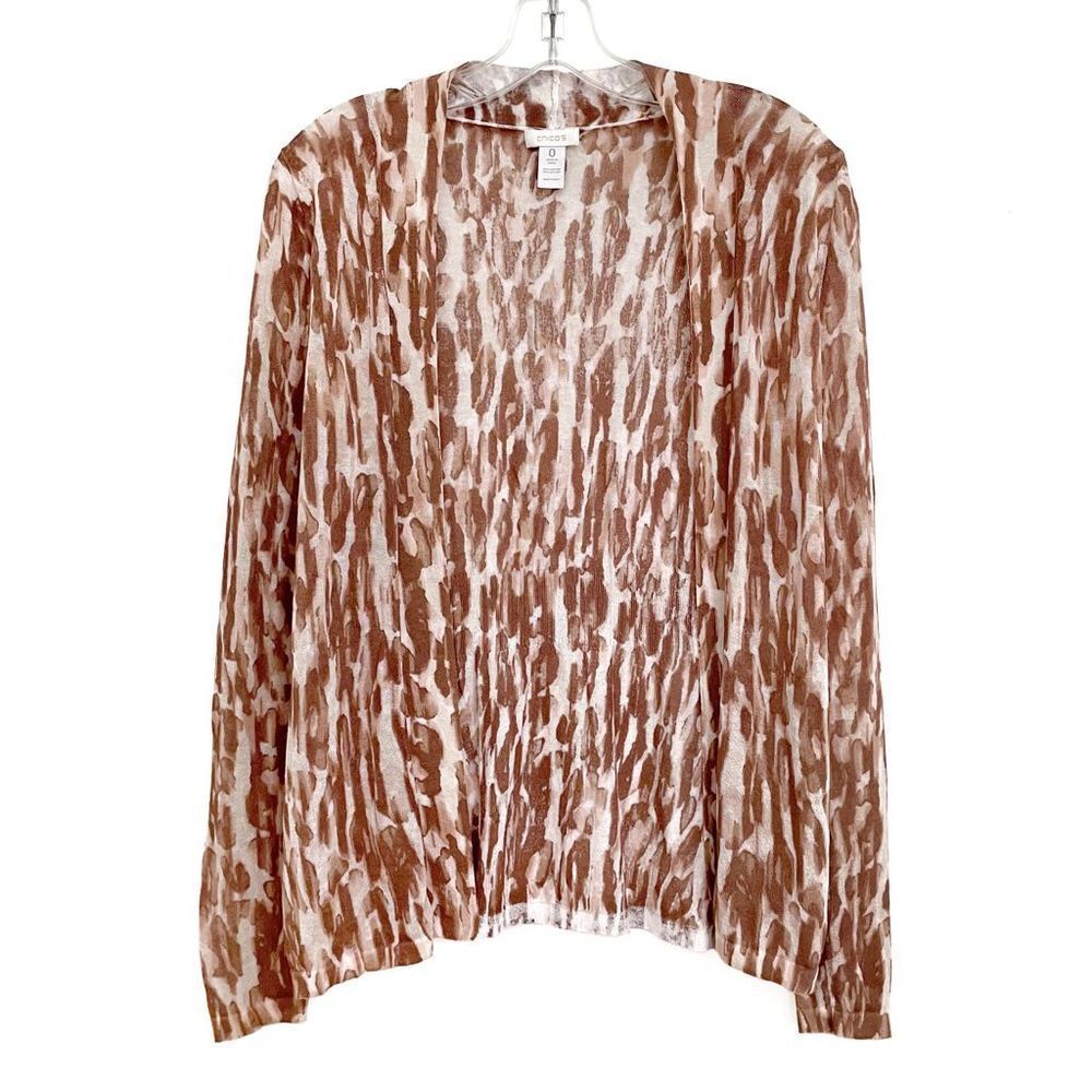 Chico’s Sweater Light Leopard Print Open Cardigan Small